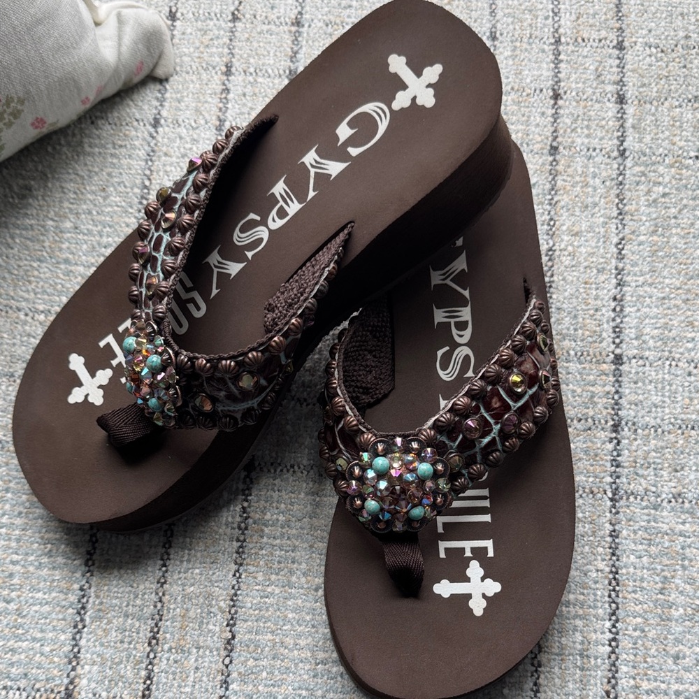 Brown Beaded Women's Sandals